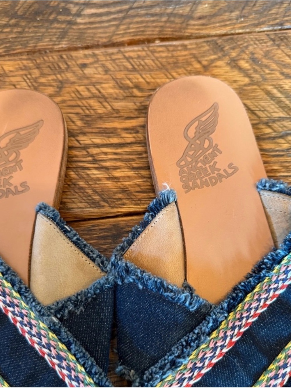 Ancient Greek Denim Multicolor Slide Sandals - Picture 2 of 4